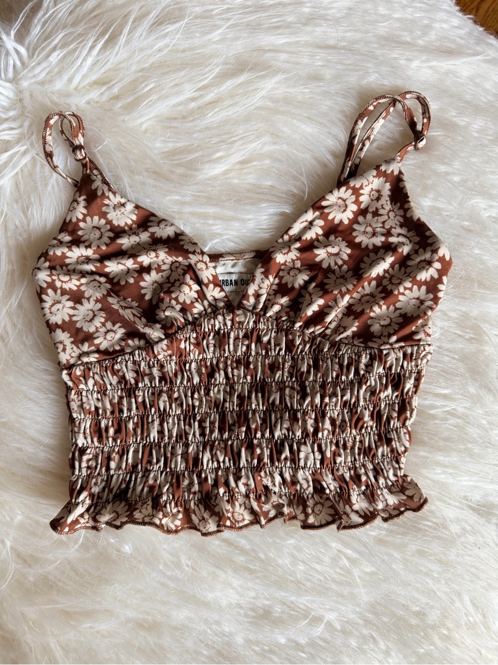 Urban Outfitters Brown & Cream Floral Smocked Cami